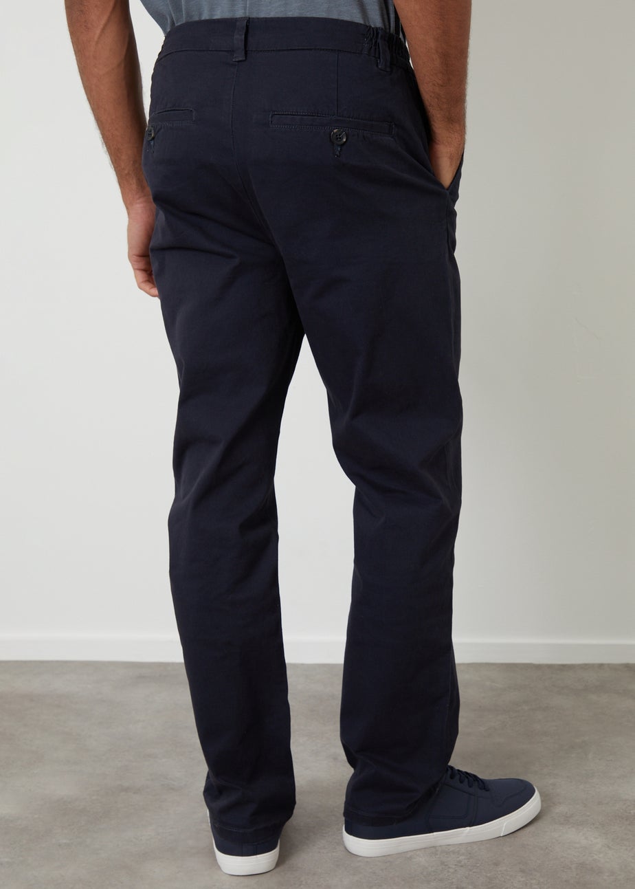 Threadbare Navy Straight Leg Stretch Waist Chino Trousers