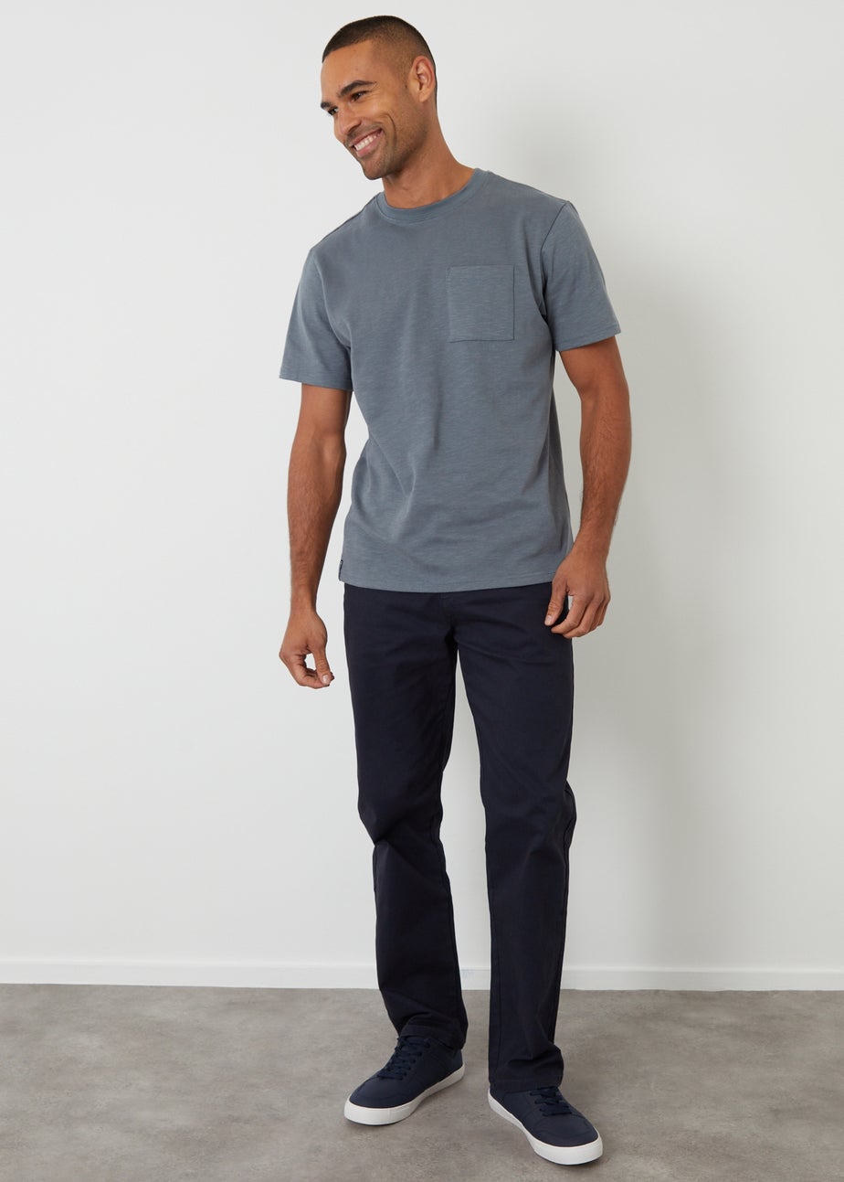 Threadbare Navy Straight Leg Stretch Waist Chino Trousers