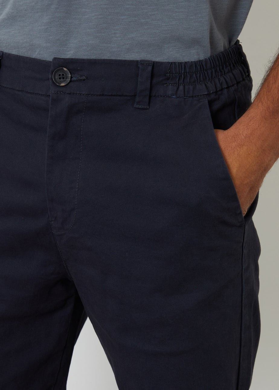 Threadbare Navy Straight Leg Stretch Waist Chino Trousers