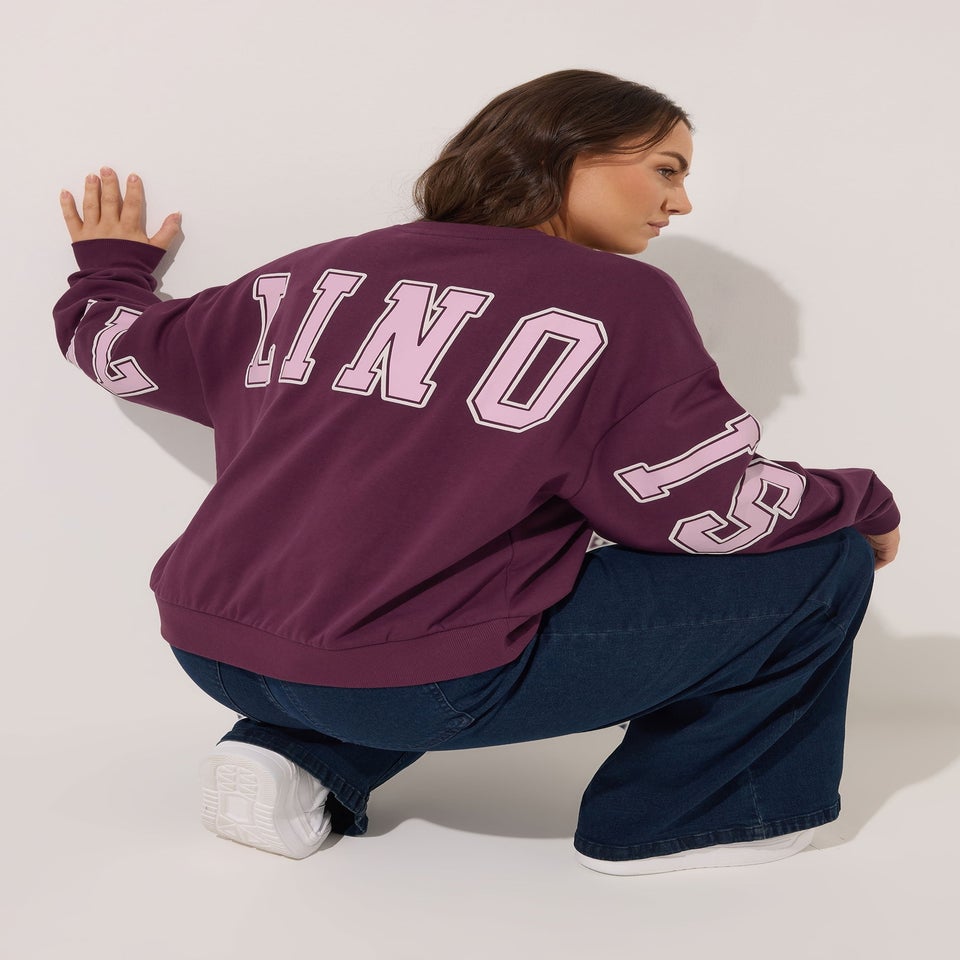 Yours Curve Red 'Illinois' Back Print Sweatshirt