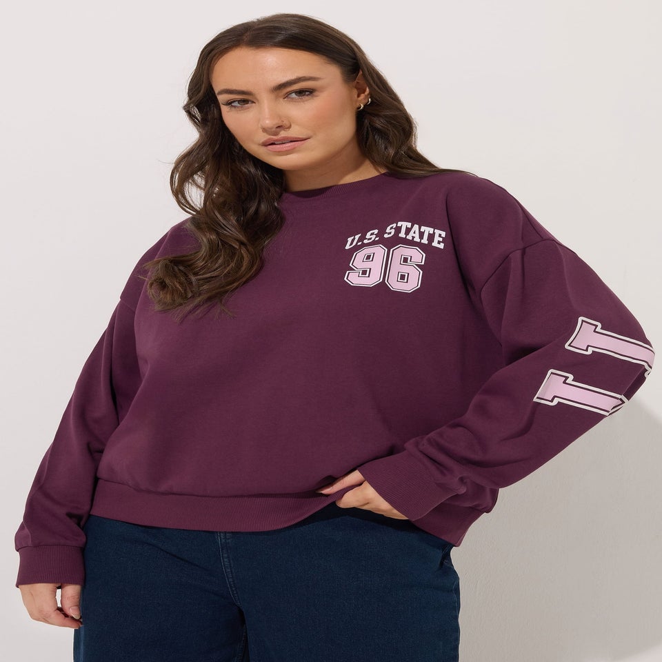 Yours Curve Red 'Illinois' Back Print Sweatshirt