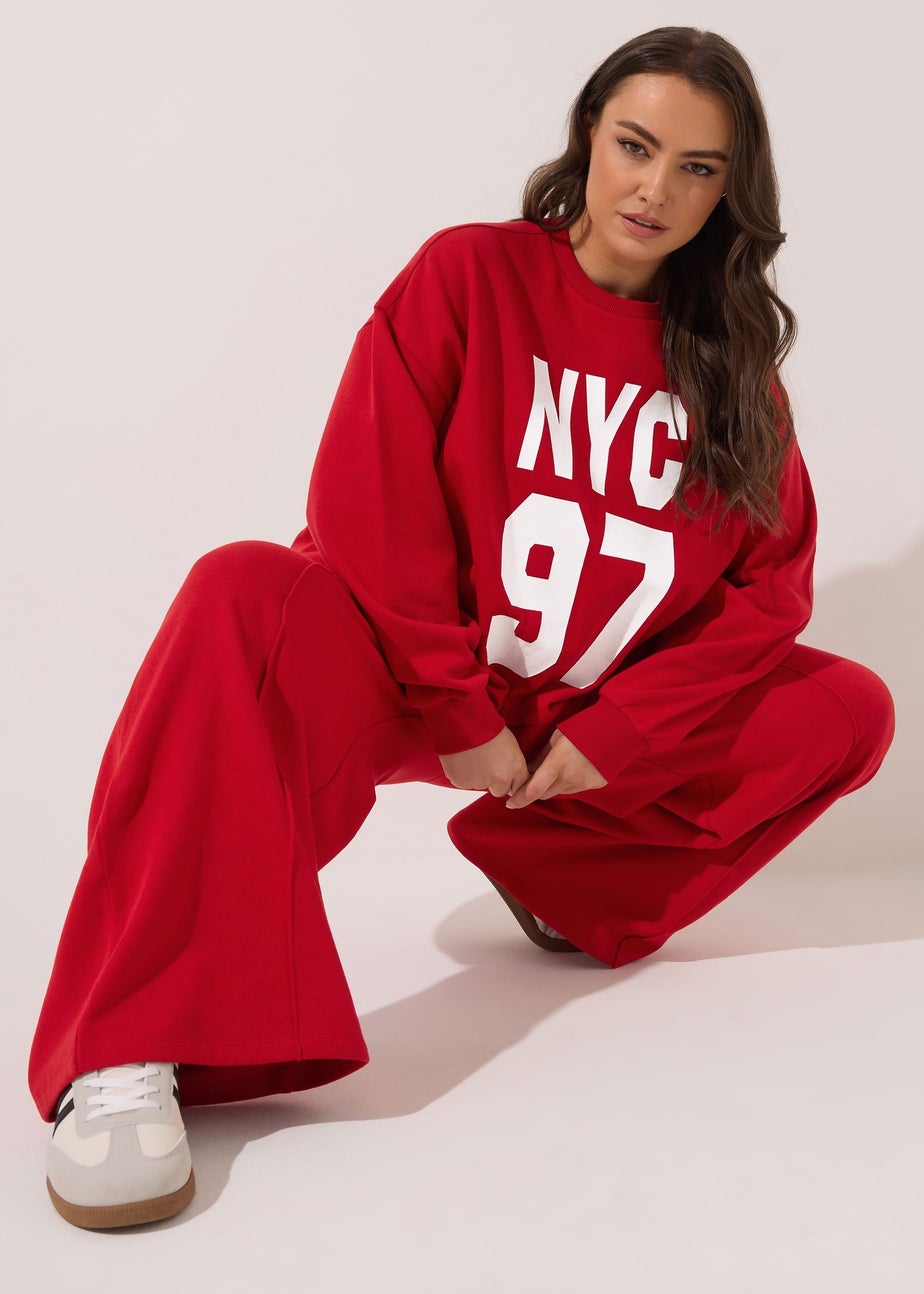 Yours Curve Red 'NYC 97' Slogan Sweatshirt