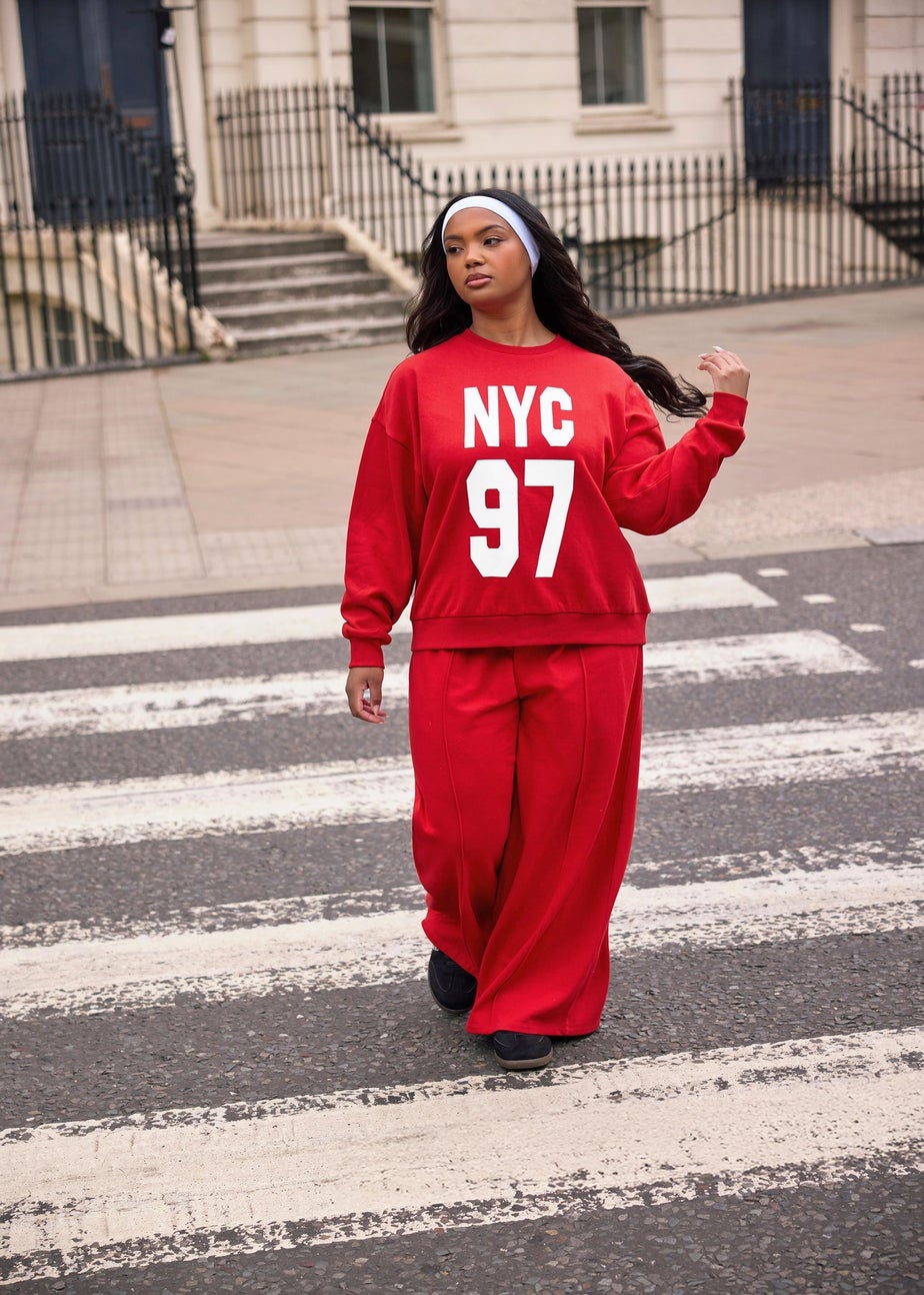 Yours Curve Red 'NYC 97' Slogan Sweatshirt