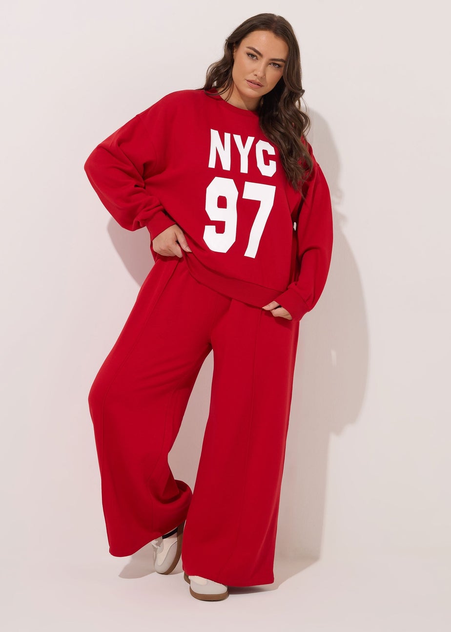 Yours Curve Red 'NYC 97' Slogan Sweatshirt