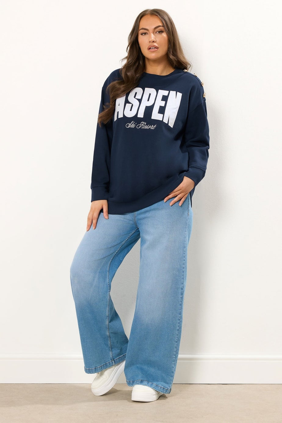 Yours Curve Navy Blue 'Aspen' Slogan Sweatshirt