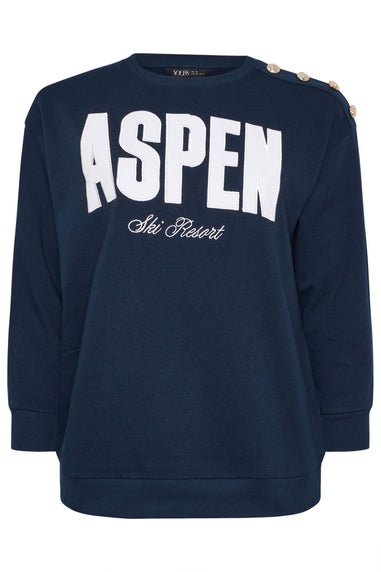 Yours Curve Navy Blue 'Aspen' Slogan Sweatshirt