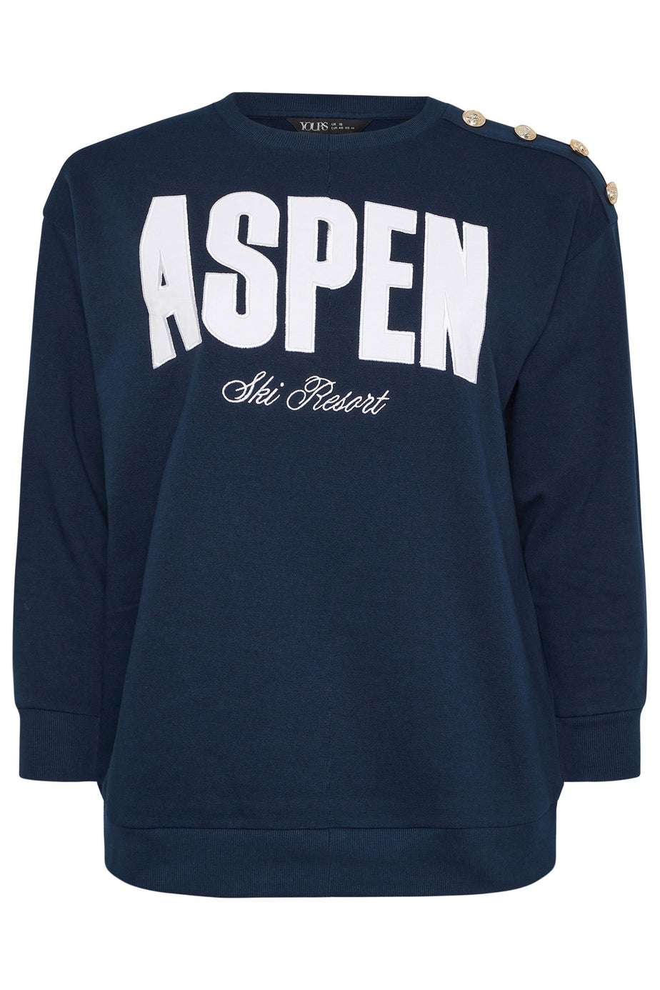 Yours Curve Navy Blue 'Aspen' Slogan Sweatshirt
