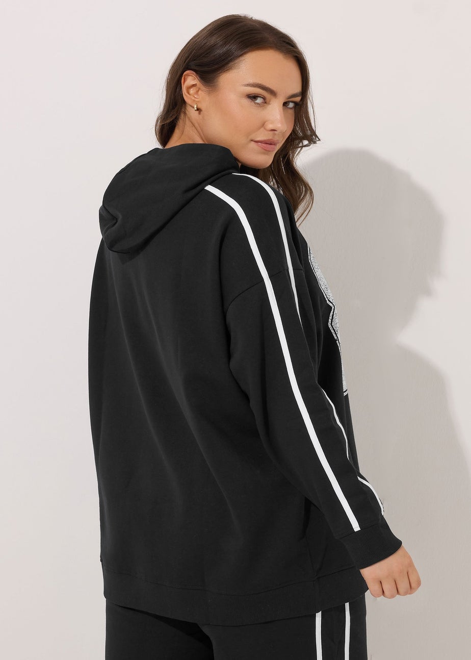 Yours Curve Black '89' Side Stripe Hoodie