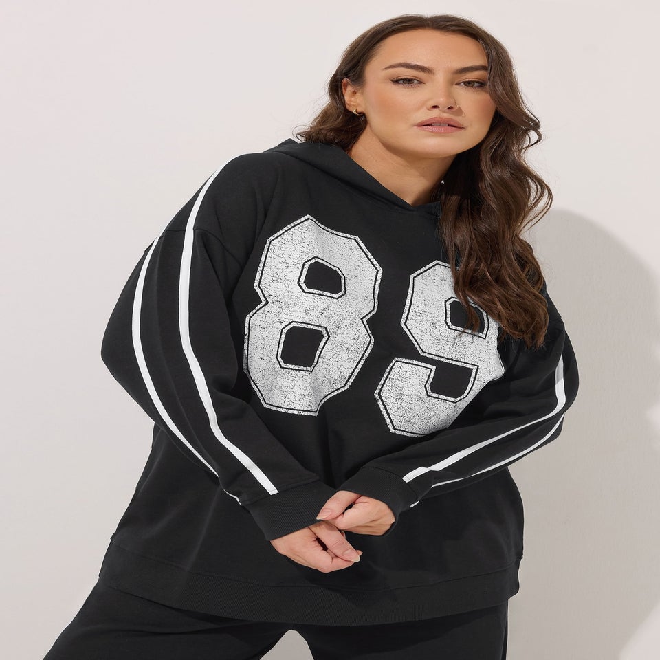 Yours Curve Black '89' Side Stripe Hoodie
