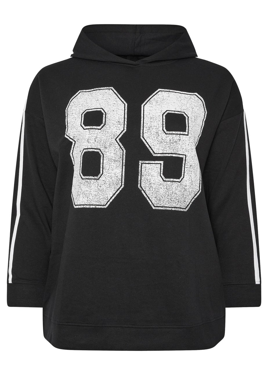 Yours Curve Black '89' Side Stripe Hoodie