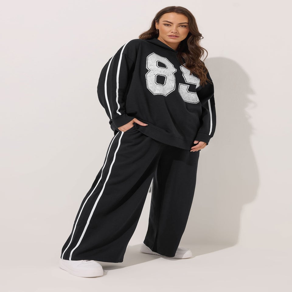 Yours Curve Black '89' Side Stripe Hoodie