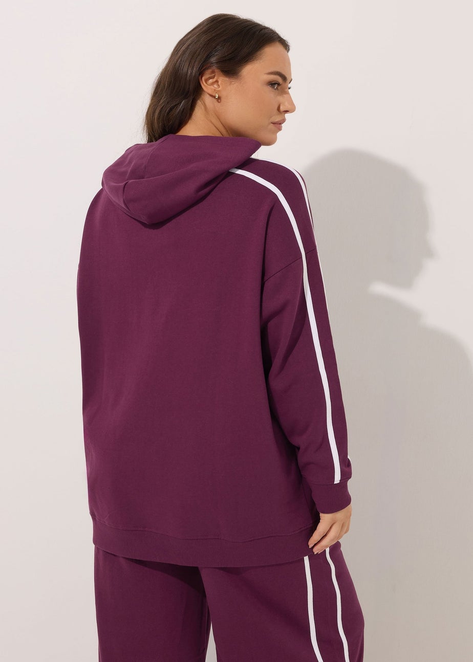 Yours Curve Burgundy Red '89' Side Stripe Hoodie