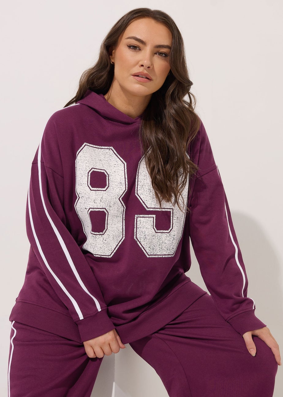 Yours Curve Burgundy Red '89' Side Stripe Hoodie