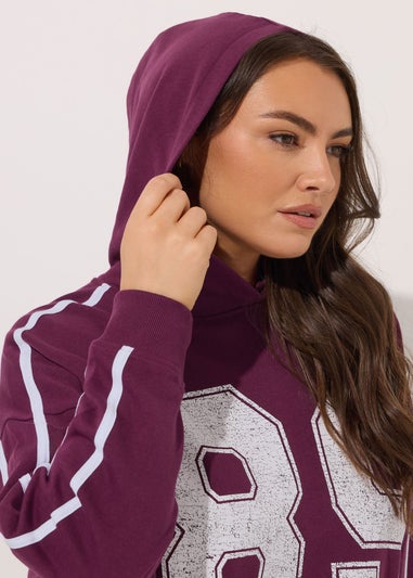 Yours Curve Burgundy Red '89' Side Stripe Hoodie
