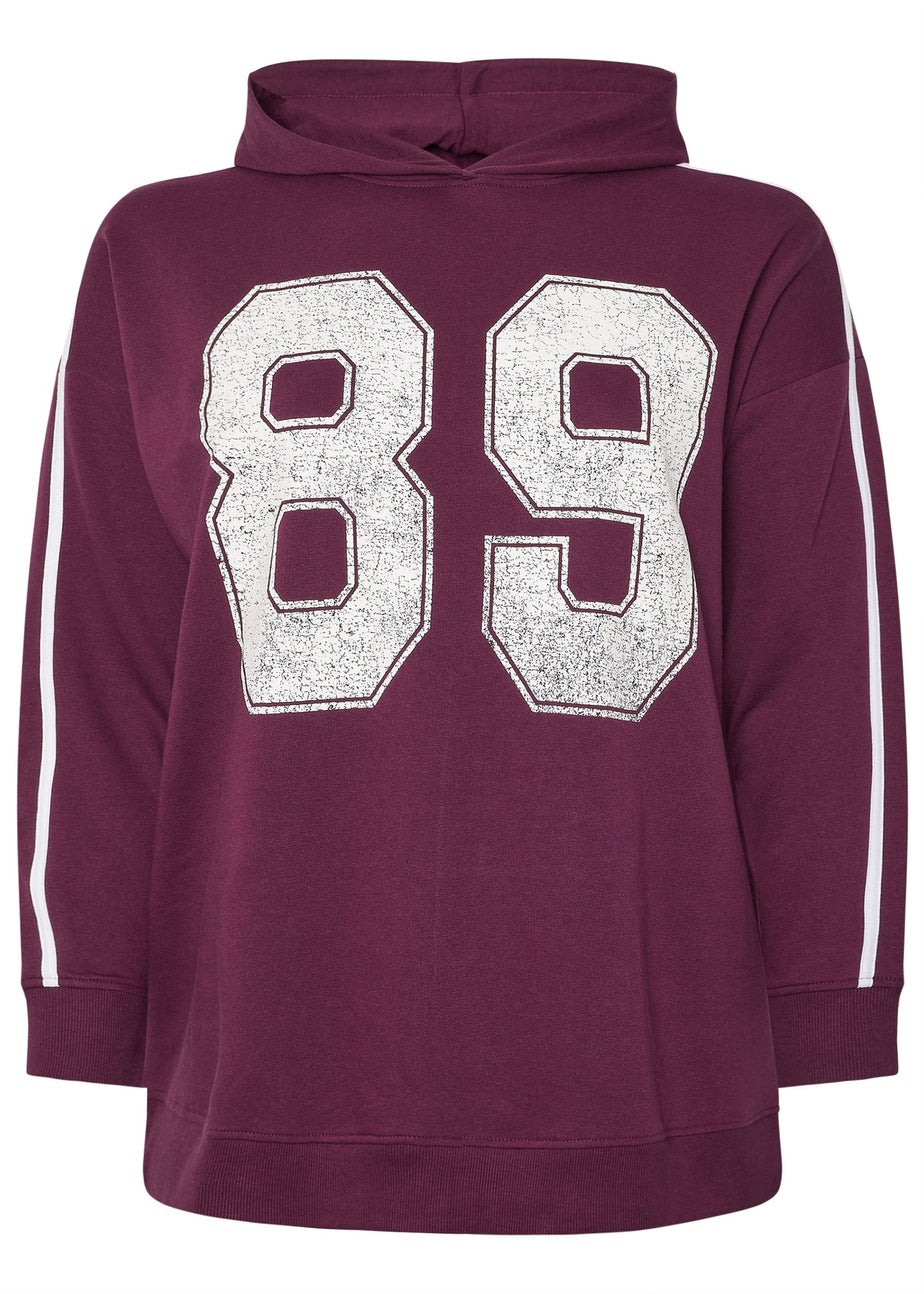 Yours Curve Burgundy Red '89' Side Stripe Hoodie
