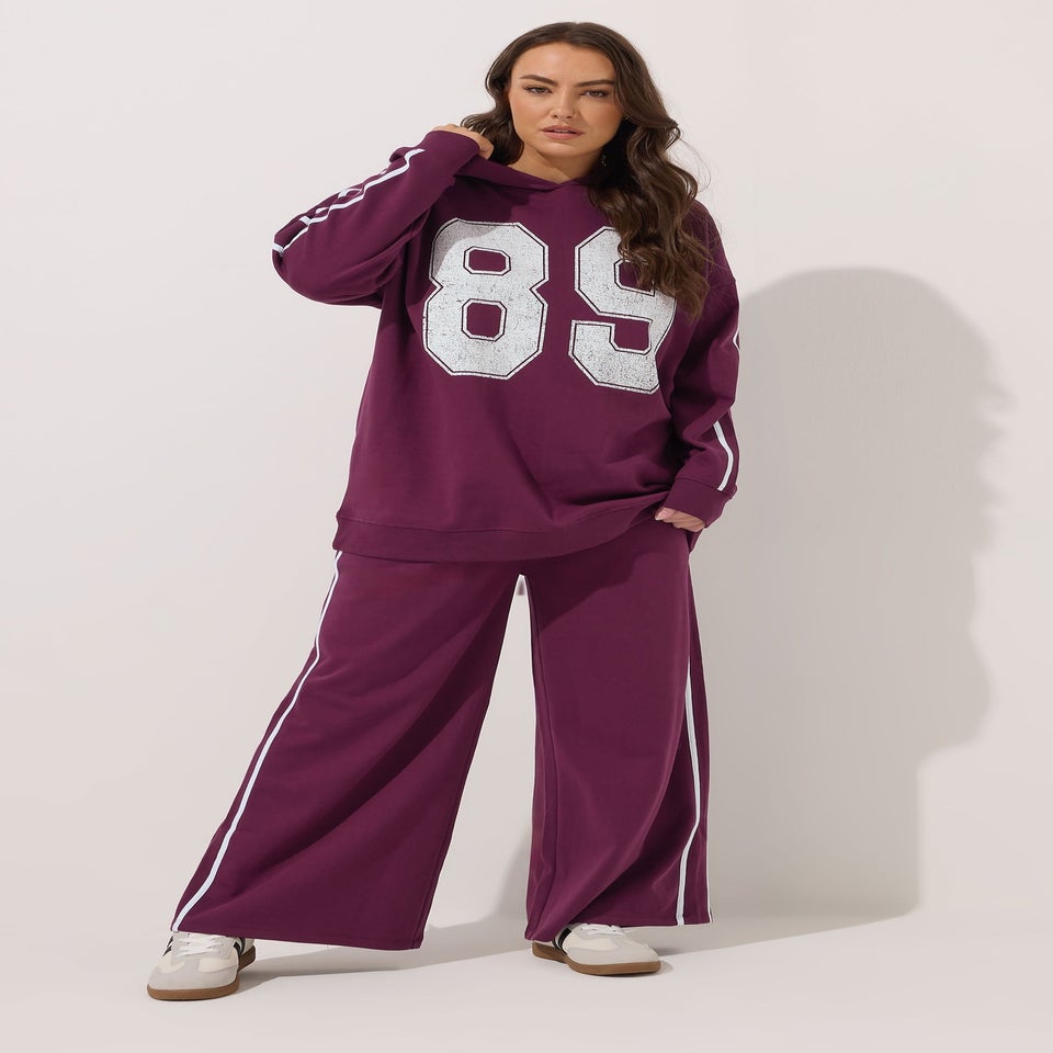 Yours Curve Burgundy Red '89' Side Stripe Hoodie