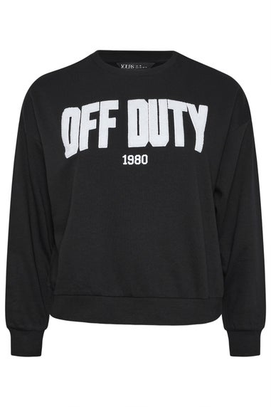 Yours Curve Black 'Off Duty' Slogan Sweatshirt