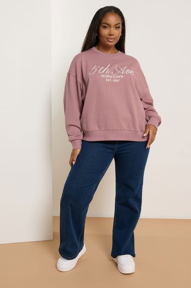Yours Curve Pink '5th Ave' Embroidered Sweatshirt