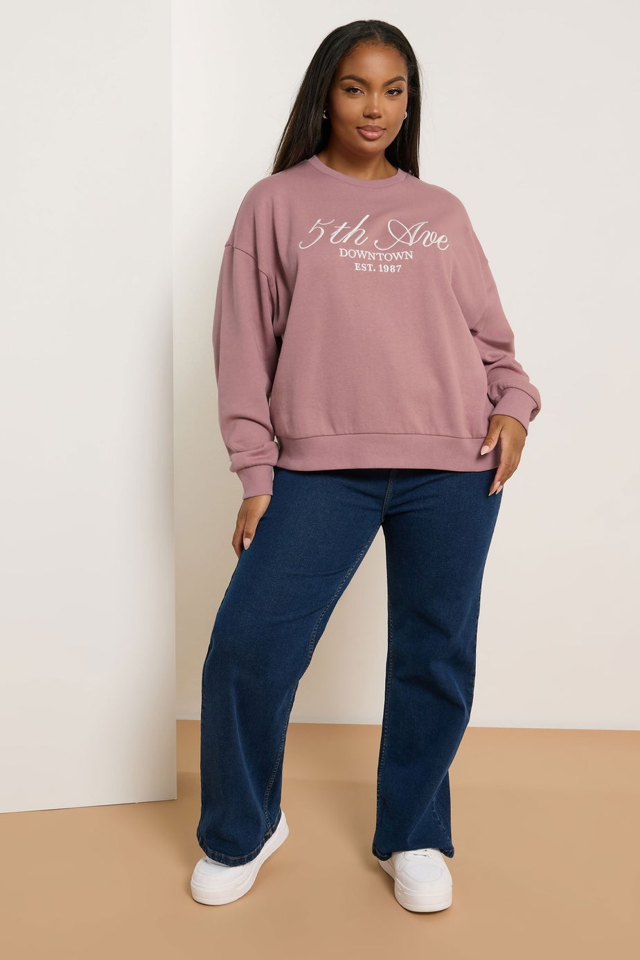 Yours Curve Pink '5th Ave' Embroidered Sweatshirt