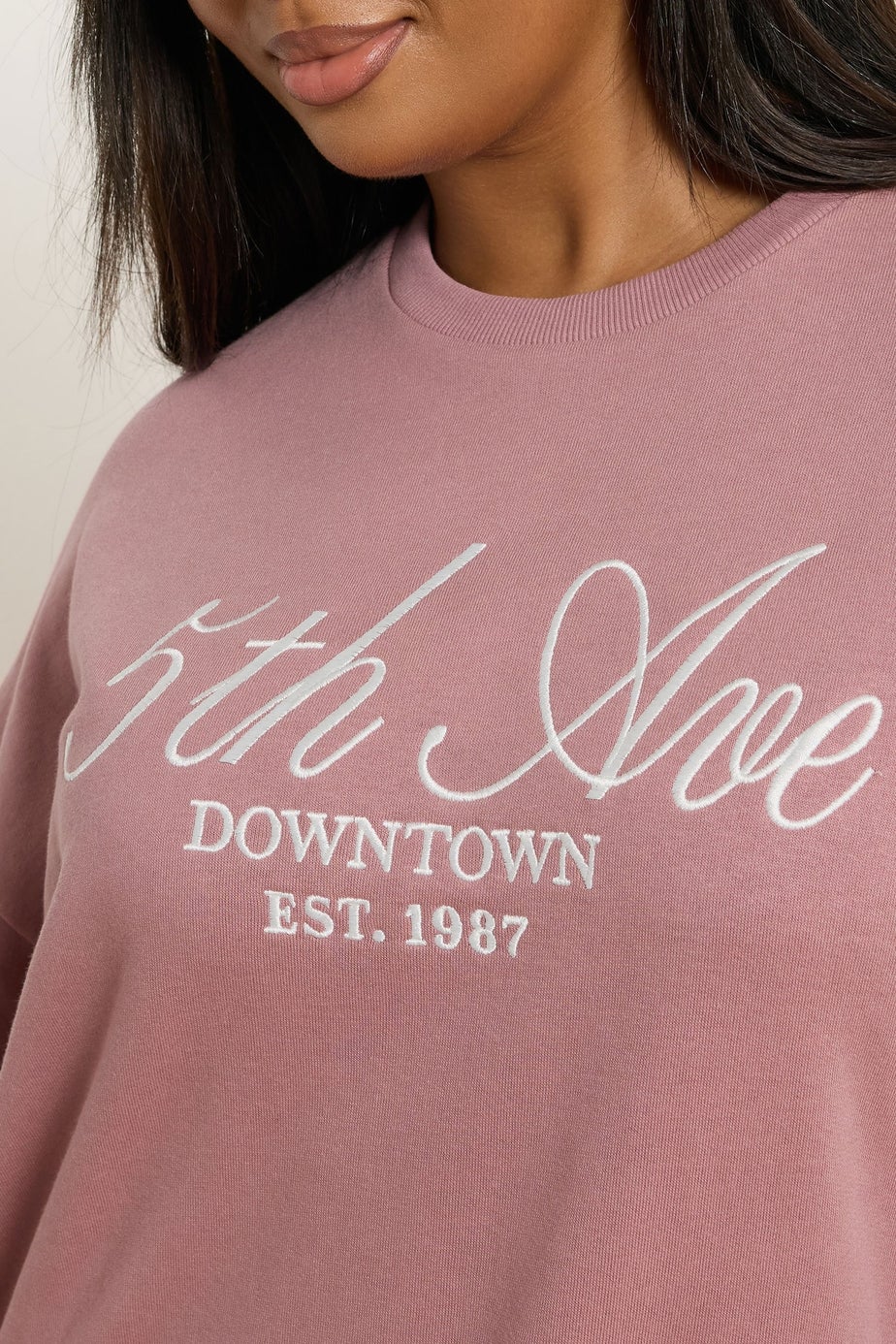 Yours Curve Pink '5th Ave' Embroidered Sweatshirt