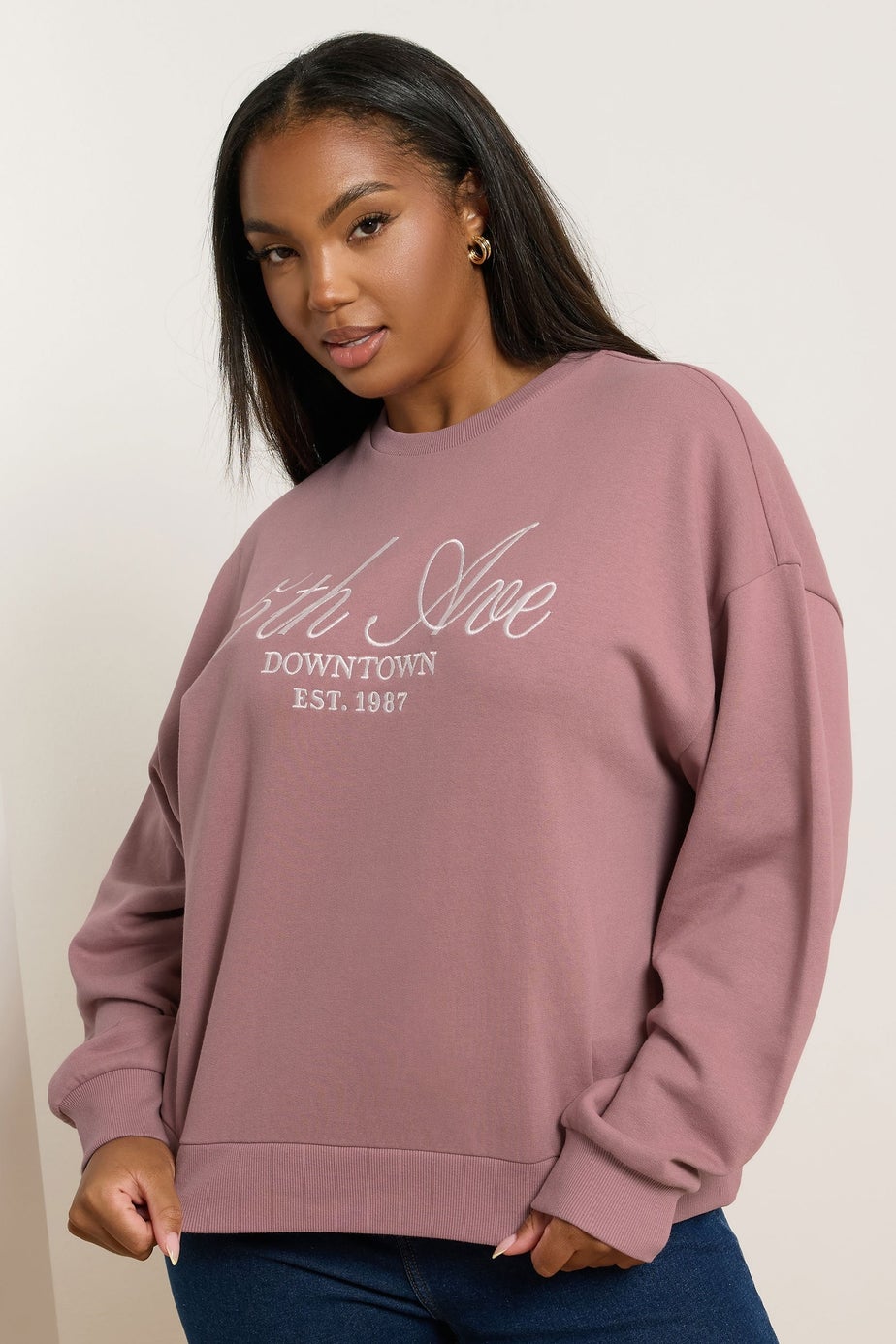 Yours Curve Pink '5th Ave' Embroidered Sweatshirt