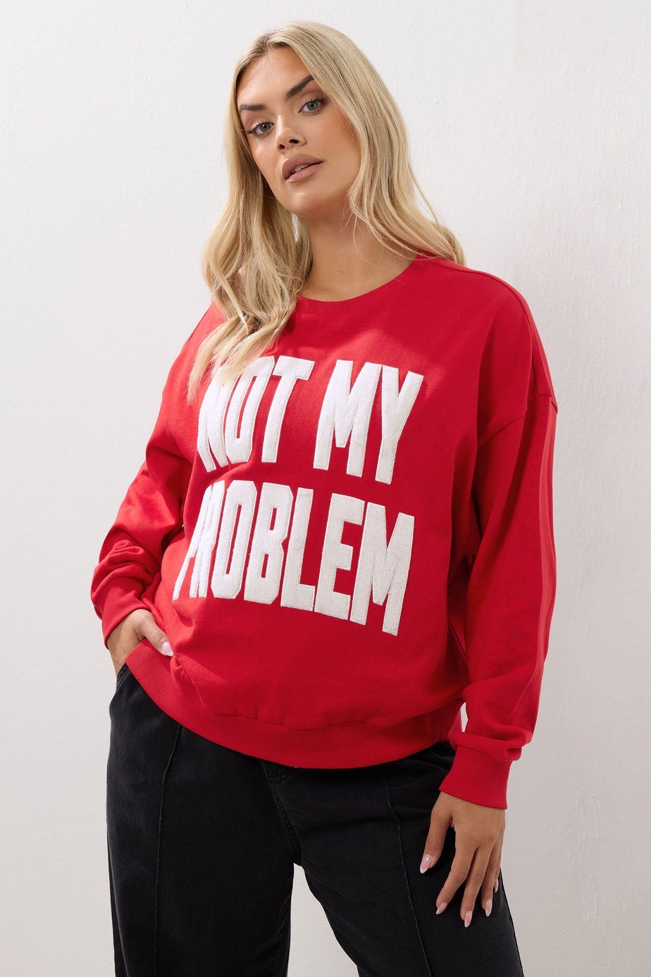 Yours Curve Red 'Not My Problem' Slogan Sweatshirt