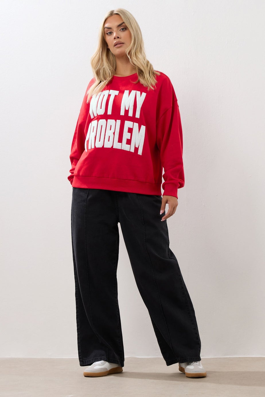Yours Curve Red 'Not My Problem' Slogan Sweatshirt