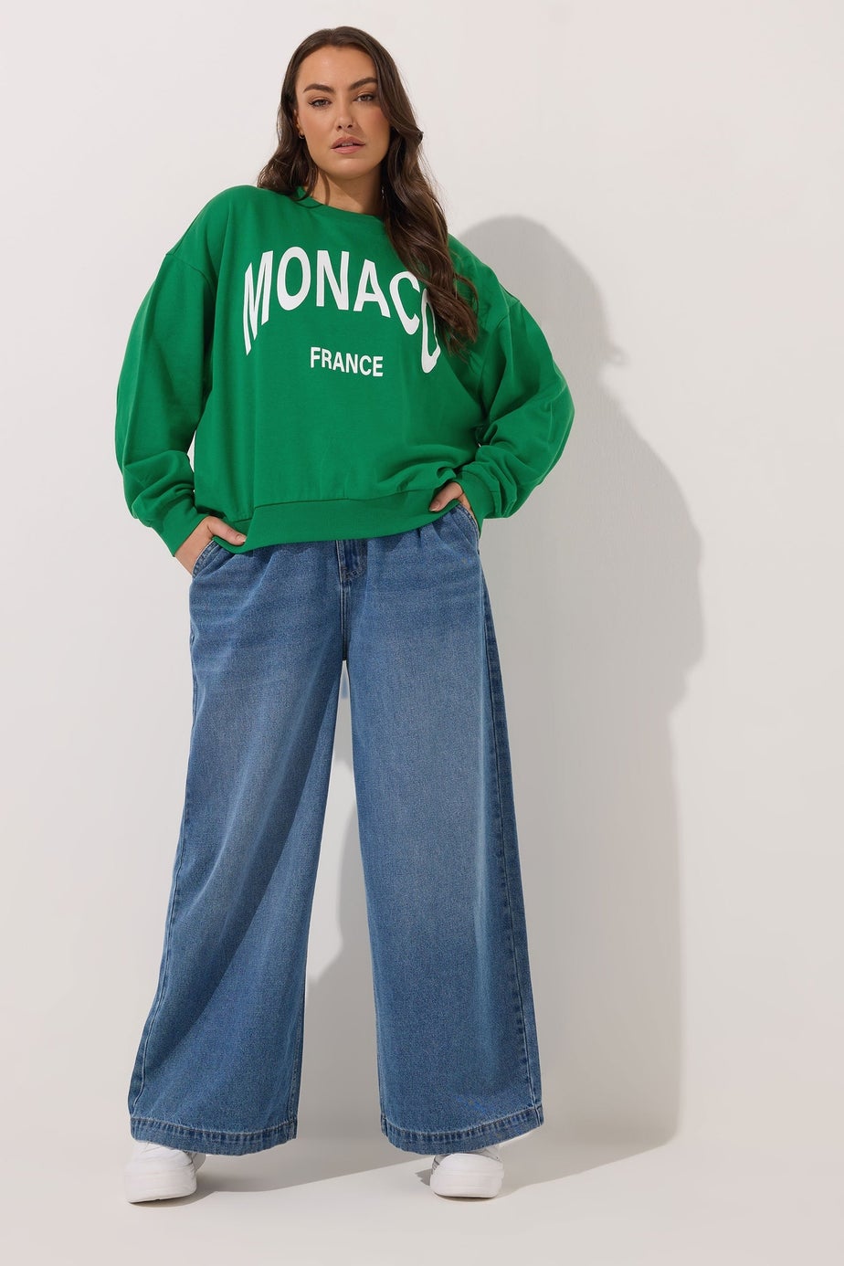 Yours Curve Green 'Monaco' Slogan Sweatshirt