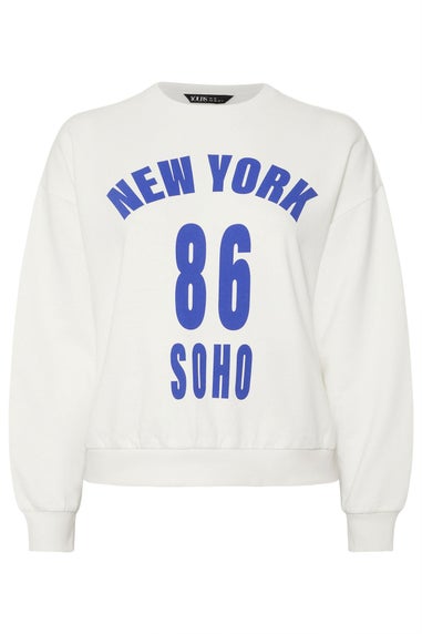 Yours Curve White 'New York' Slogan Sweatshirt
