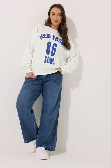 Yours Curve White 'New York' Slogan Sweatshirt