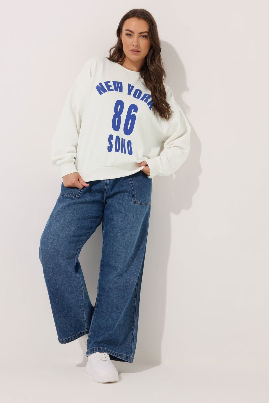 Yours Curve White 'New York' Slogan Sweatshirt