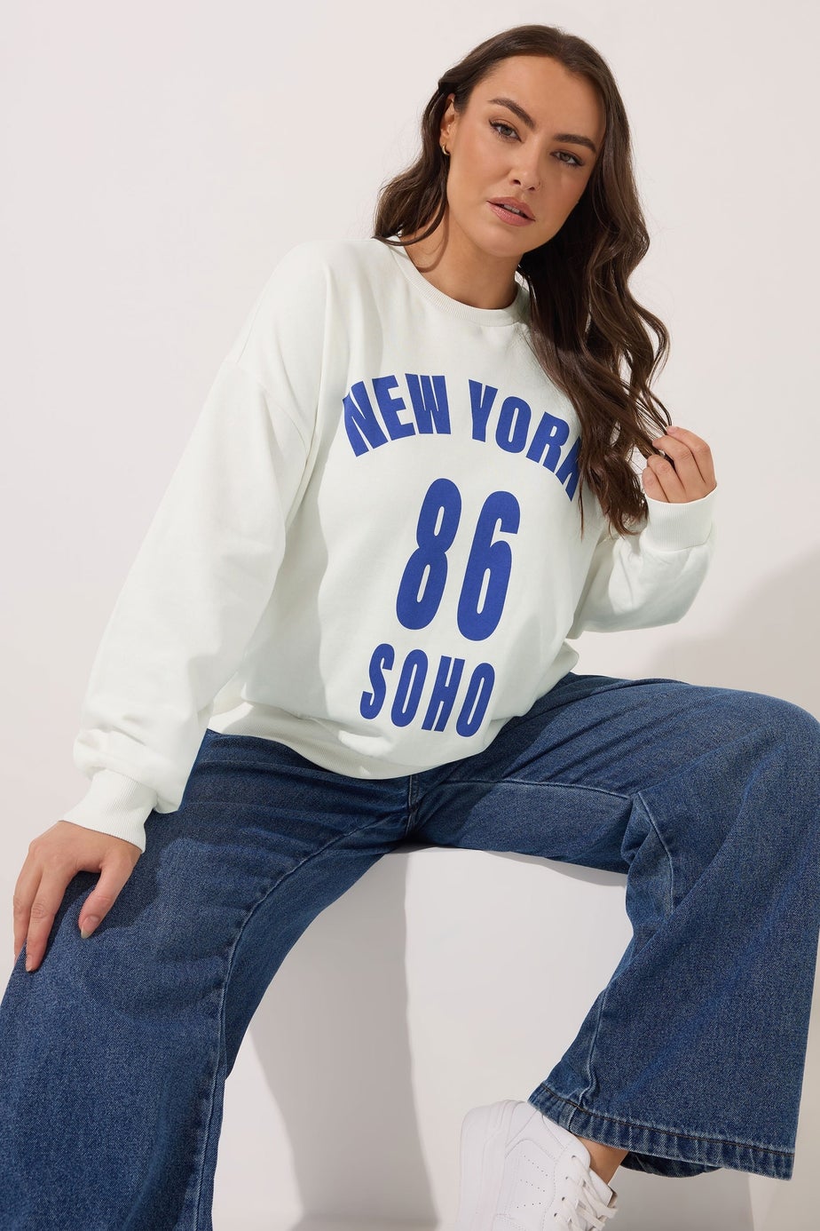 Yours Curve White 'New York' Slogan Sweatshirt
