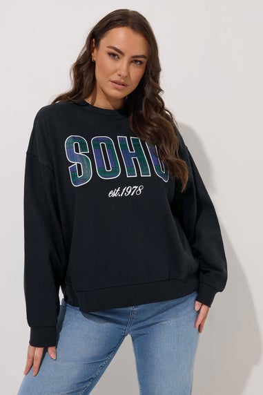 Yours Curve Black Check 'Soho' Sweatshirt
