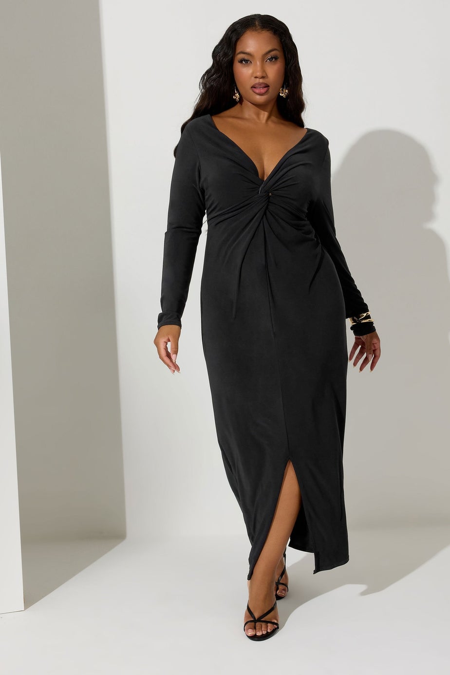 Yours London Curve Black Knot Front Maxi Dress