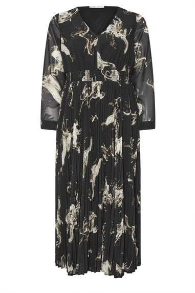 Yours London Curve Black Abstract Pleat V-Neck Maxi Dress