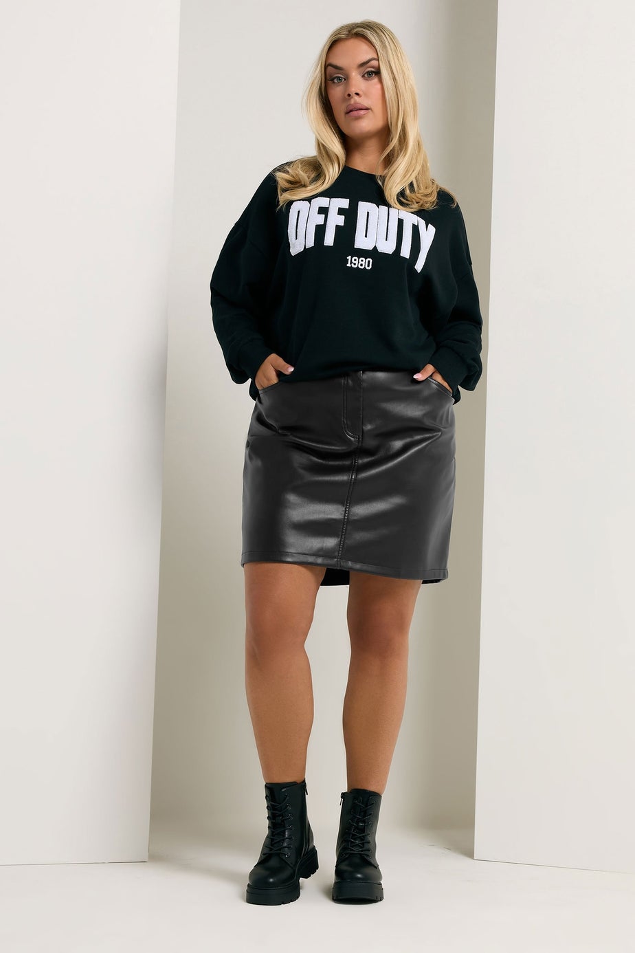 Yours Curve Black Faux Leather Mini Skirt