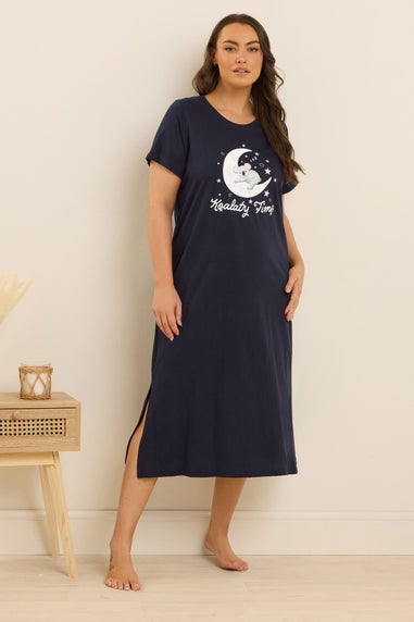 Yours Curve 2 Pack Navy Blue 'Koalaty Time' Midaxi Nightdresses
