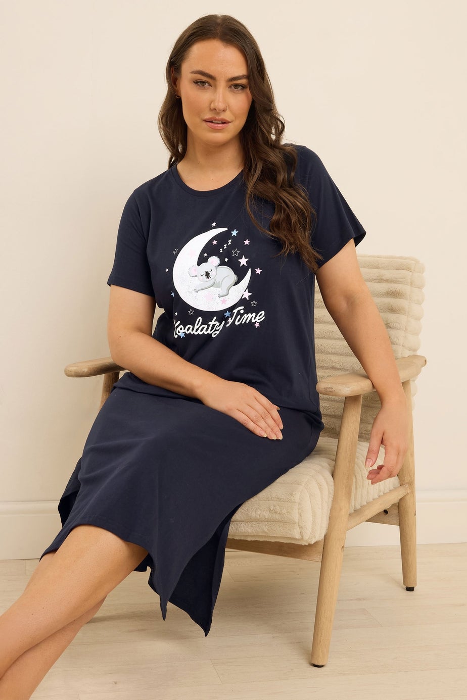 Yours Curve 2 Pack Navy Blue 'Koalaty Time' Midaxi Nightdresses