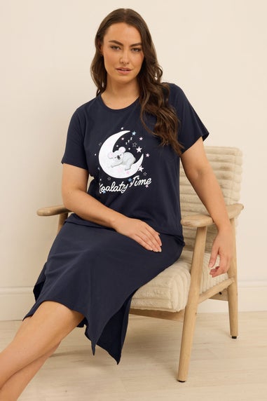Yours Curve 2 Pack Navy Blue 'Koalaty Time' Midaxi Nightdresses