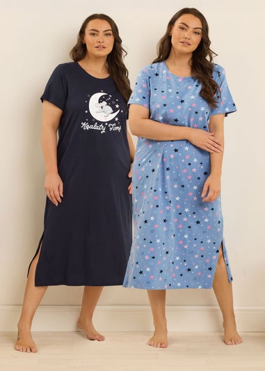 Yours Curve 2 Pack Navy Blue 'Koalaty Time' Midaxi Nightdresses