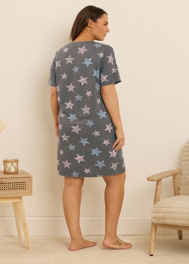 Yours Curve Grey Animal Star Print Sleep Tee Nightdress