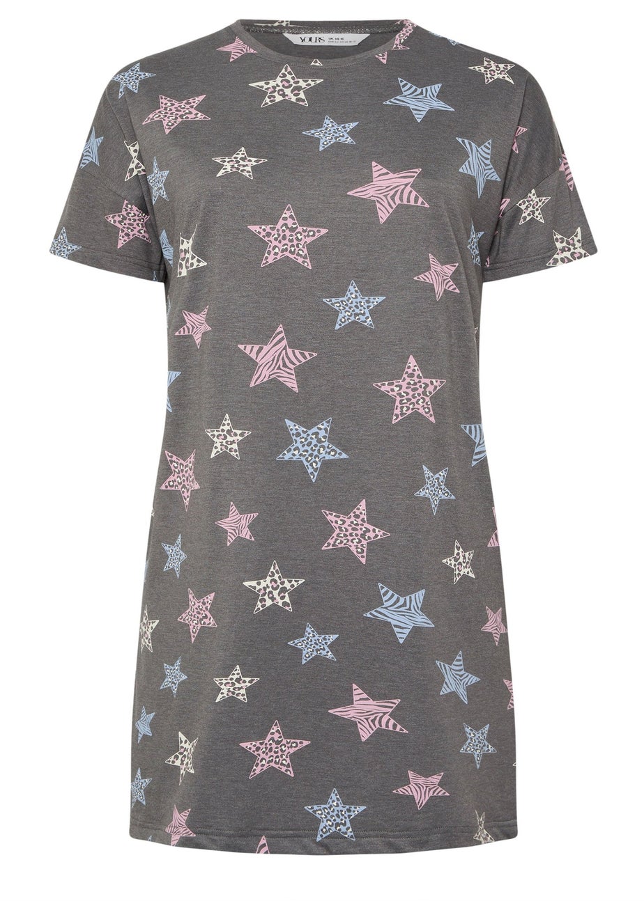 Yours Curve Grey Animal Star Print Sleep Tee Nightdress