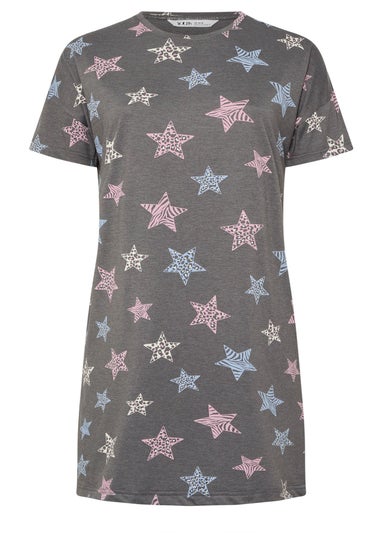 Yours Curve Grey Animal Star Print Sleep Tee Nightdress
