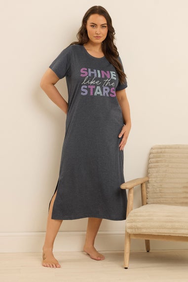 Yours Curve 2 Pack Grey 'Shine Like The Stars' Midaxi Nightdresses