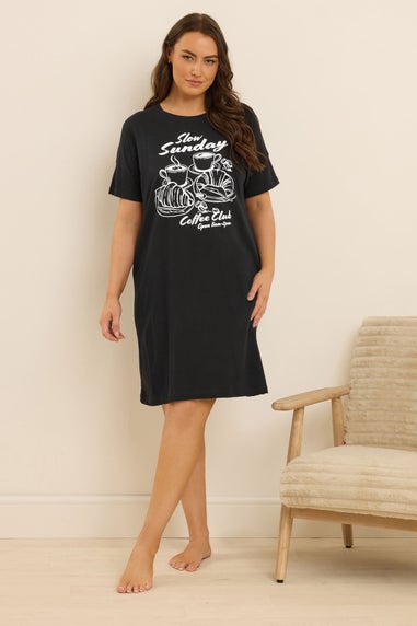 Yours 2 Pack Curve Black 'Coffee Club' Sleep Tee Nightdresses