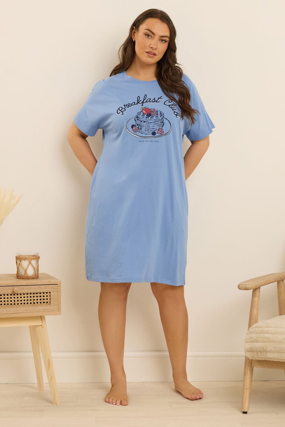 Yours Curve Blue 'Breakfast Club' Sleep Tee Nightdress