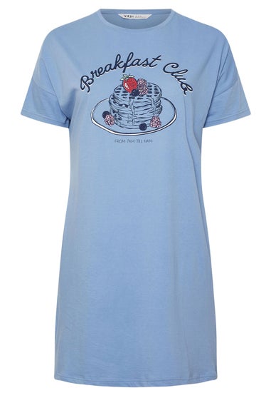 Yours Curve Blue 'Breakfast Club' Sleep Tee Nightdress