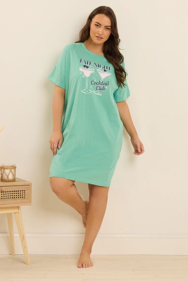 Yours 2 Pack Curve Green Cocktail Print Sleep Tee Nightdresses