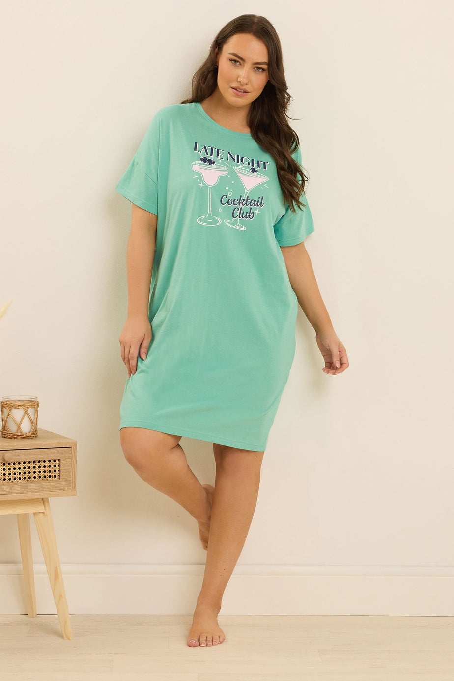 Yours 2 Pack Curve Green Cocktail Print Sleep Tee Nightdresses
