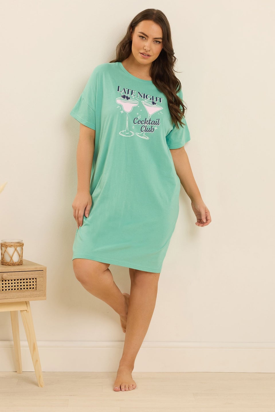 Yours 2 Pack Curve Green Cocktail Print Sleep Tee Nightdresses